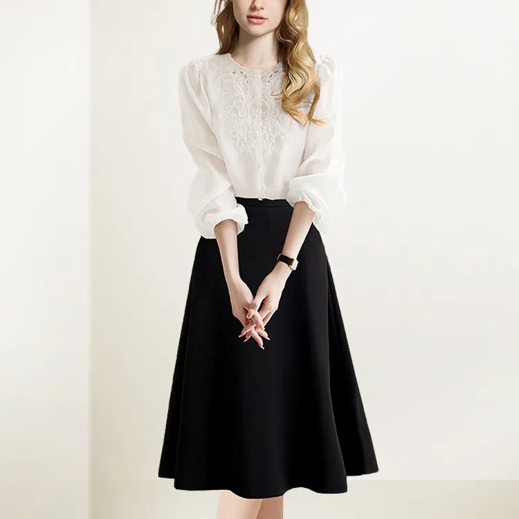 法式小香风套装女2025年夏装新款温柔衬衫上衣A字半身裙两件套潮