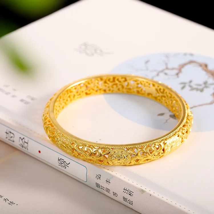 足银手镯 足银【四大神兽】镀金镂空国风时尚镯子复古男女可戴手镯