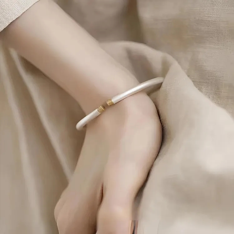 足银手镯 s999纯银【立体古法回纹手镯】轻奢素圈实心可调节镯子