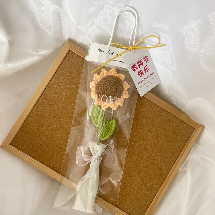 成品创意编织手工向日葵毛线花束仿真花教师节礼物送礼