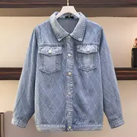 300斤大码女装胖mm菱格时尚牛仔外套女春秋款宽松显瘦上衣