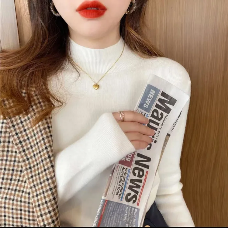 【佩奇专属】半高领针织衫女秋冬打底衫2024年新款纯色内搭百搭显瘦
