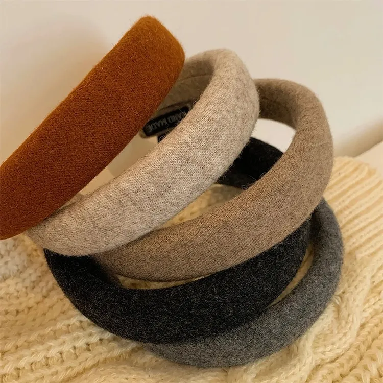 秋冬纯色羊毛呢高颅顶发箍女2024新款箍百搭外出发卡洗脸饰品