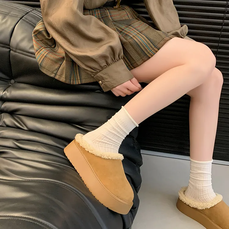 毛毛勃肯鞋女加绒防滑2024冬季新款一脚蹬厚底勃肯一字复古棉拖鞋