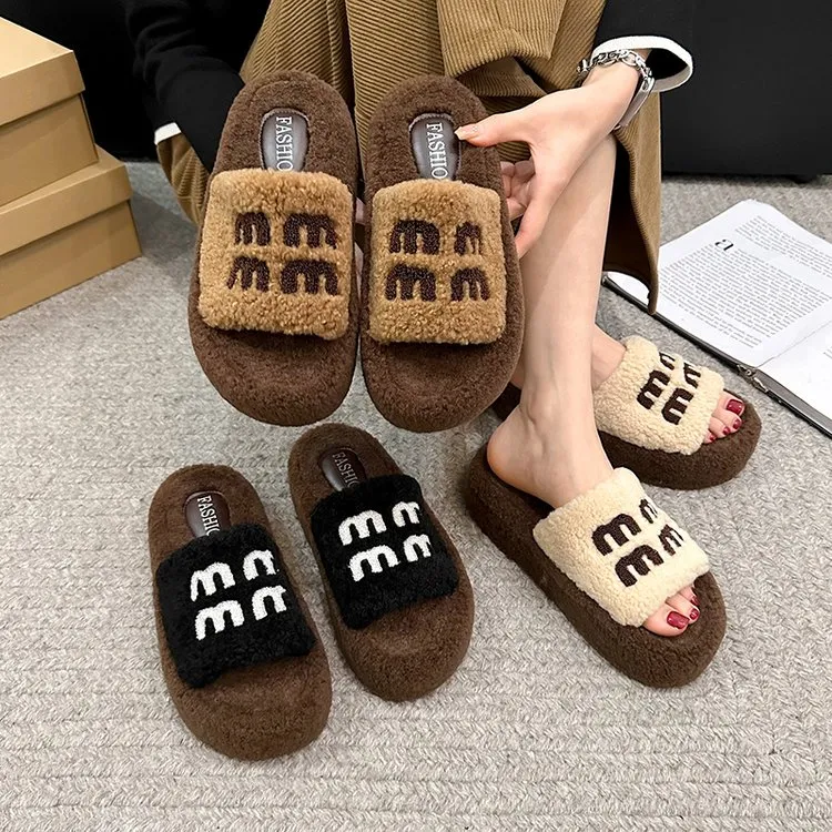 厚底毛毛拖鞋女外穿2024新款秋冬季羊羔毛茸茸网红时尚家居棉拖鞋