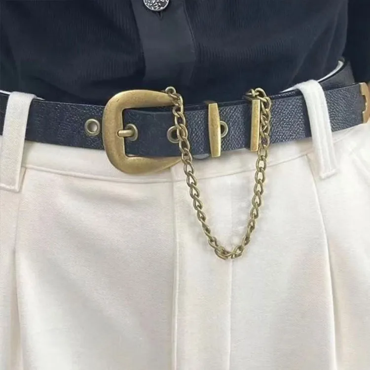 【商场同款】2025新款复古百搭服装配饰链条铜扣头腰带腰链皮带