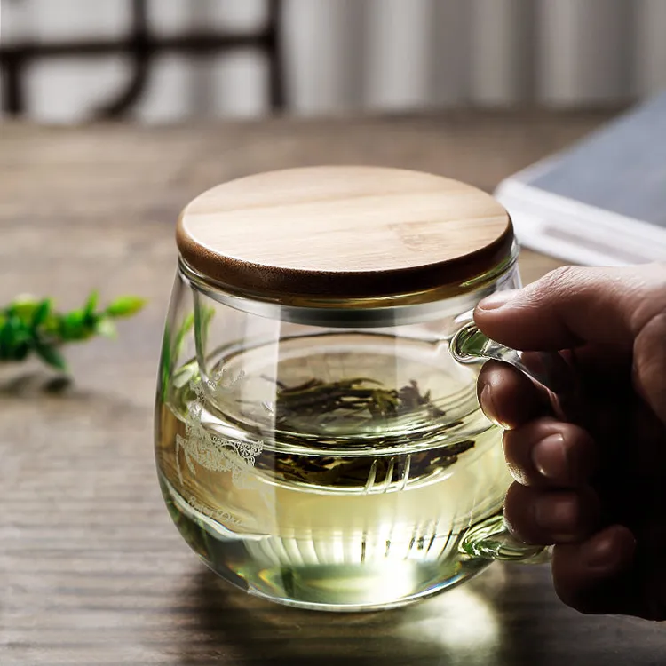 Heisou/黑手玻璃杯耐高温茶水分离杯过滤水杯大容量家用办公茶杯