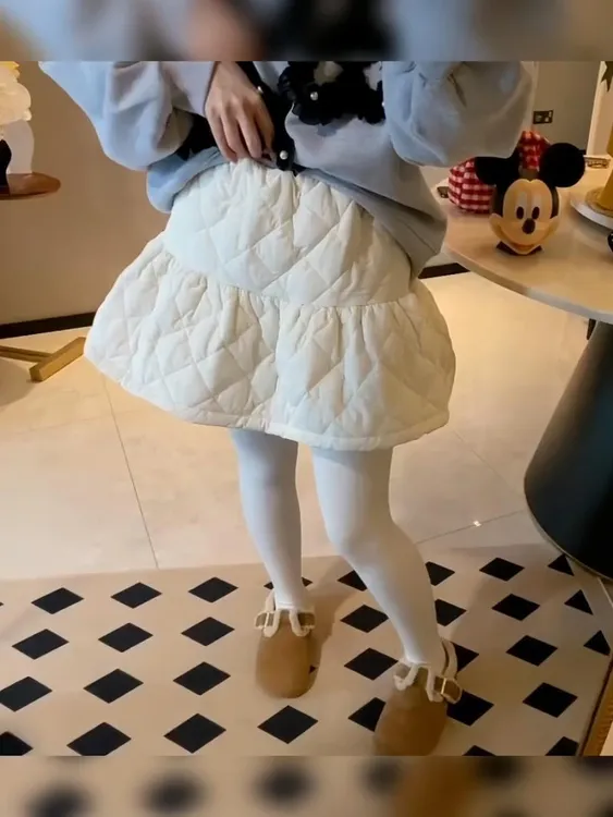 韩国东大门春秋冬新款甜美可爱菱形压纹高腰荷叶边蓬蓬短裙半身裙