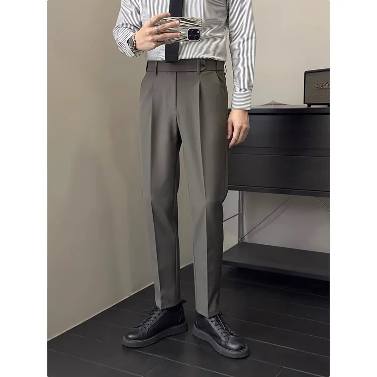 春季新款休闲裤商务百搭上班通勤高级感垂感抗皱西裤男士长裤九分