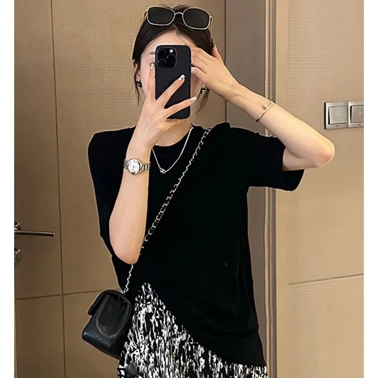 防晒套头短袖落肩上衣女夏季新款设计感会透时尚别致开衩醋酸T恤