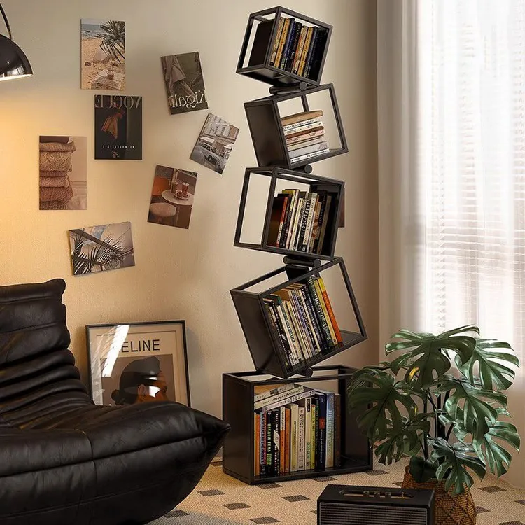 异形创意网红转角立式书架落地置物架简约现代书柜客厅铁艺角落