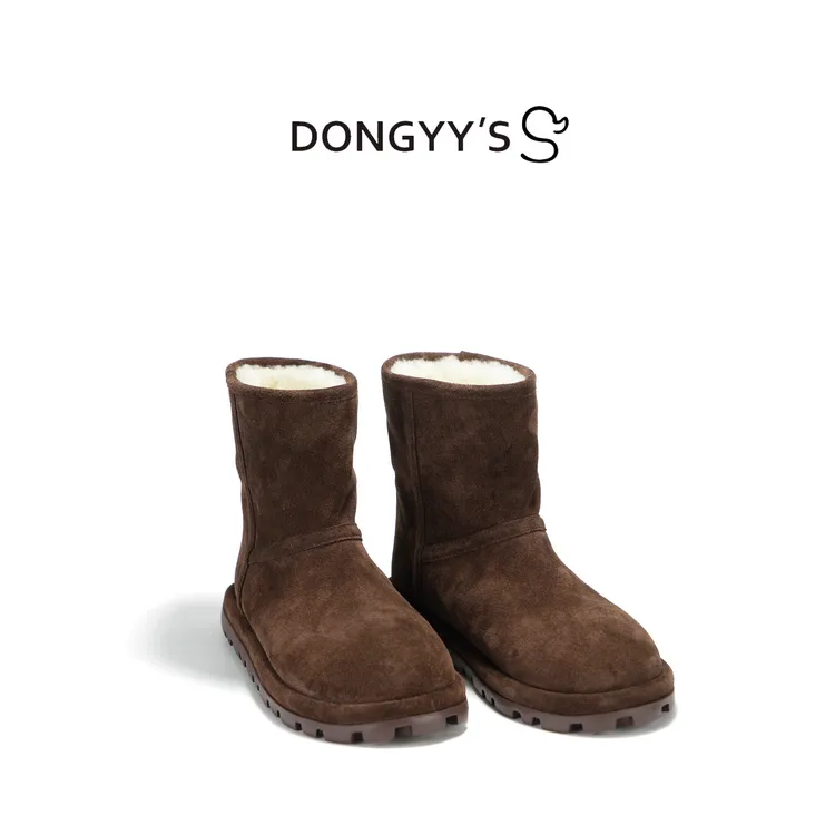 Dongyy's冬款全羊皮毛一体休闲女士冬季圆头秋冬内增高英伦雪地靴