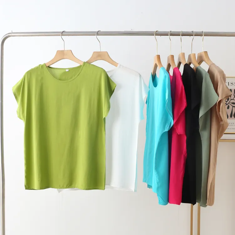 夏季新款妈妈装短袖T恤外穿圆领宽松薄款打底微胖大码棉绸上衣女