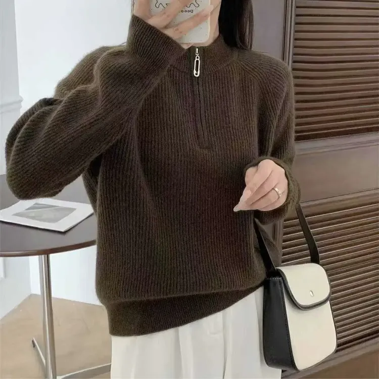 全羊绒半拉链高领套头软糯毛衣针织衫女5322显瘦加厚上衣