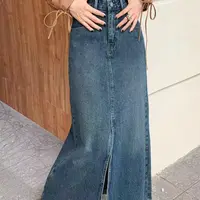 春秋复古显瘦牛仔开叉半身裙中长款
