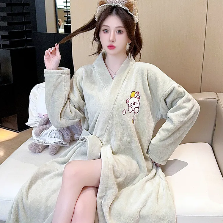 日系冬季法兰绒睡衣女可爱甜美和服家居服新品睡袍可外穿浴袍宽松