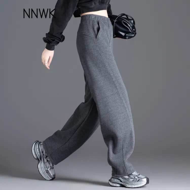 灰色加厚毛呢裤休闲2025新款秋冬哈伦裤宽松弯刀运动卫裤香蕉女裤