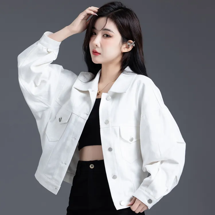 白色牛仔外套女春秋季新款复古风小个子设计感上衣女宽松休闲夹克