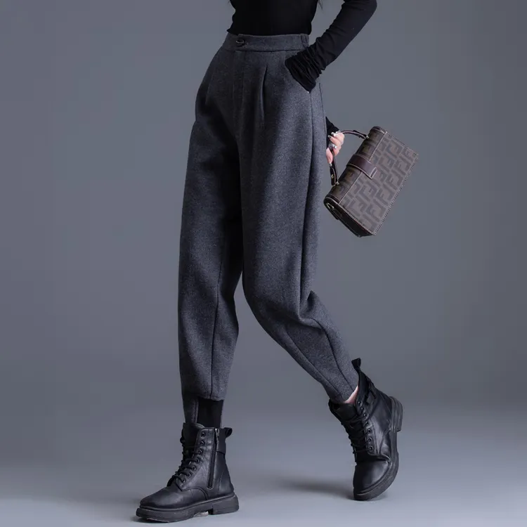 哈伦裤女2025新款毛呢裤小个子萝卜灯笼裤加厚裤子女秋冬女款靴裤