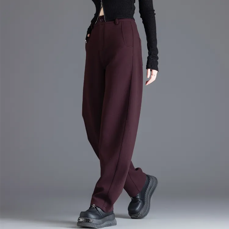 葡萄紫色羊毛裤秋冬2025新款毛呢裤女镰刀香蕉裤加厚哈伦裤休闲裤