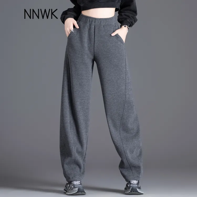 深灰色弯刀毛呢裤子女休闲裤2025新款哈伦裤宽松女裤秋冬季香蕉裤