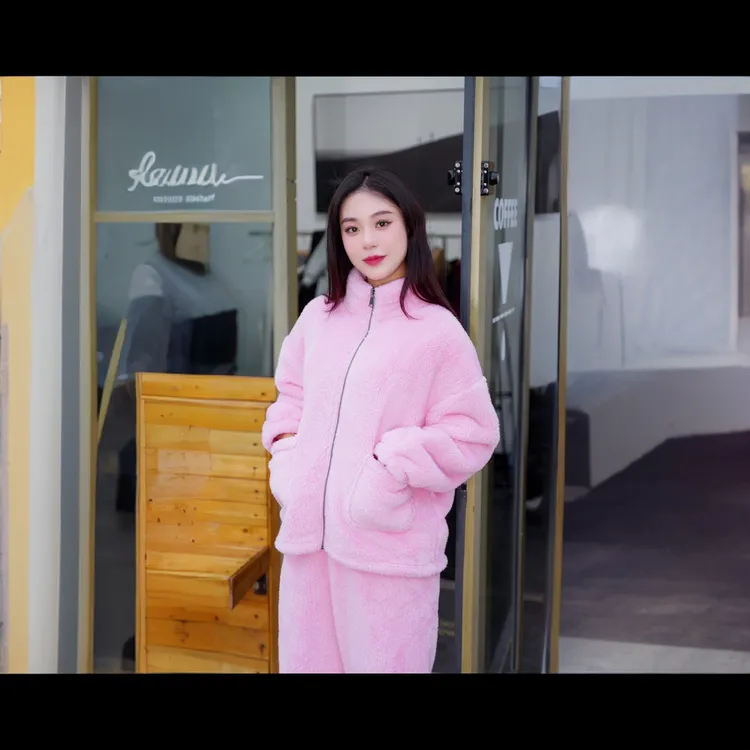 高领女可外穿保暖睡衣双面冬款女士休闲冬季秋冬时尚套装