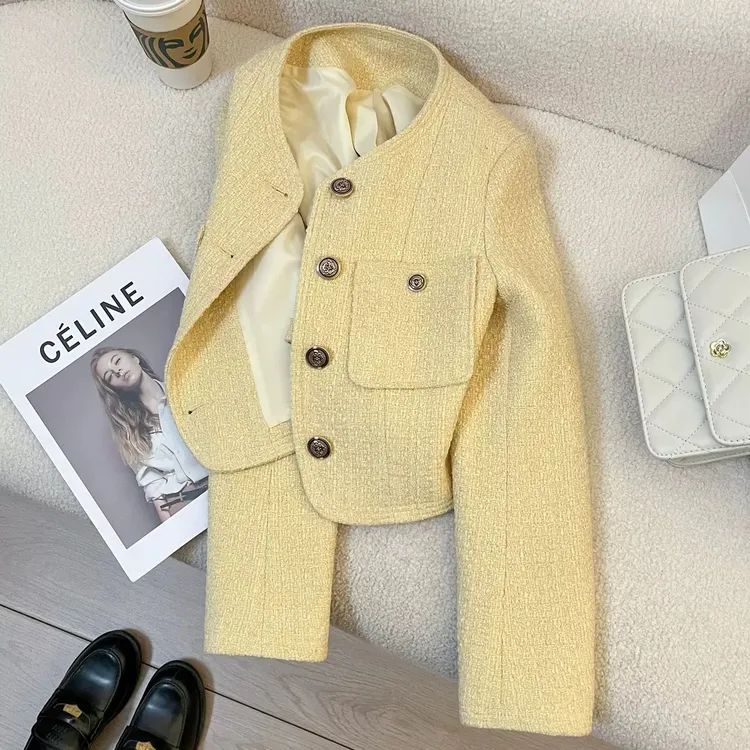 秋冬法式短款小香风西装外套女韩系春秋毛呢子高级设计感洋气上衣