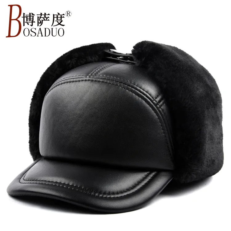 皮帽子男真皮冬天中老年爸爸雷锋帽护耳加厚保暖老头老人爷爷棉帽