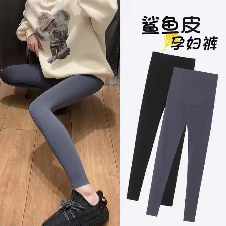 孕妇鲨鱼裤秋冬加绒加厚款外穿高弹显瘦瑜伽打底裤休闲宽松秋冬款