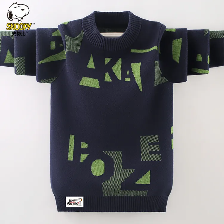 史努比男童毛衣套头秋冬款2025新款洋气中大童男孩加绒加厚针织衫