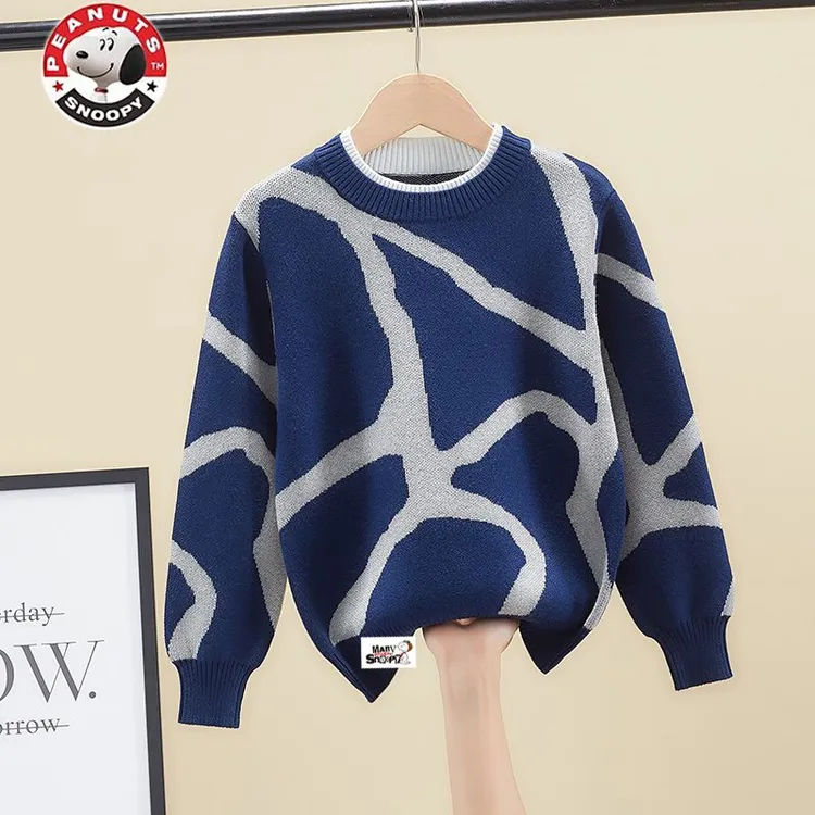 史努比男童纯棉毛衣秋冬季2025新款洋气中大童男孩加绒加厚打底衫