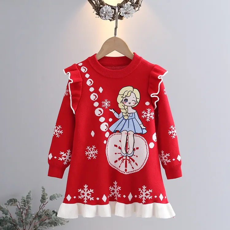 艾莎公主裙冰雪奇缘爱莎连衣裙女童秋冬爱沙针织毛衣生日礼服裙子