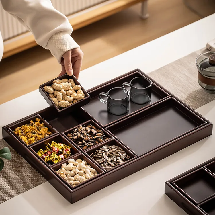 围炉冰茶茶点干果盘家用客厅木质茶托盘零食水果摆放盘糖果盘分格