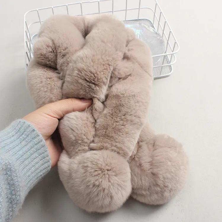 100%兔毛围巾真毛加厚獭兔毛可爱毛领围脖时尚百搭保暖真皮草冬季