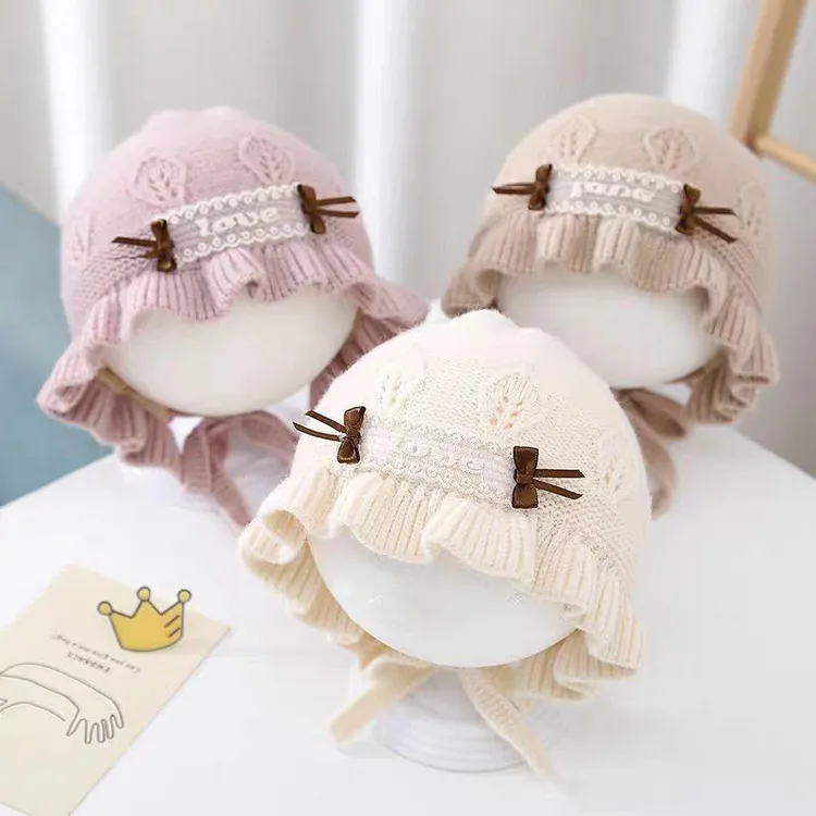 婴儿帽子秋冬季宝宝小月龄洋气公主帽2女幼儿护耳保暖加厚针织帽