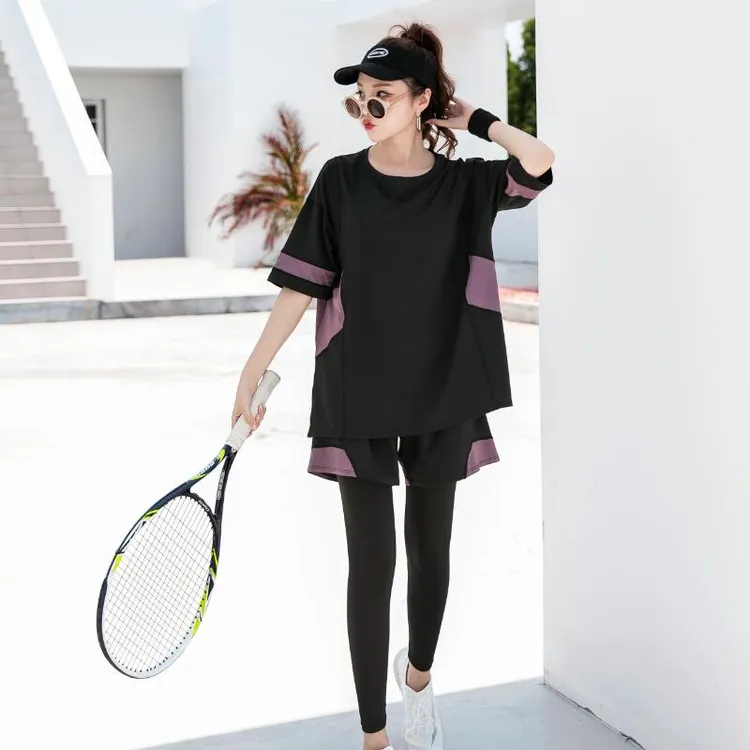 训练瑜伽服套装女长款遮臀宽松时尚运动服速干晨跑夏季薄款健身房