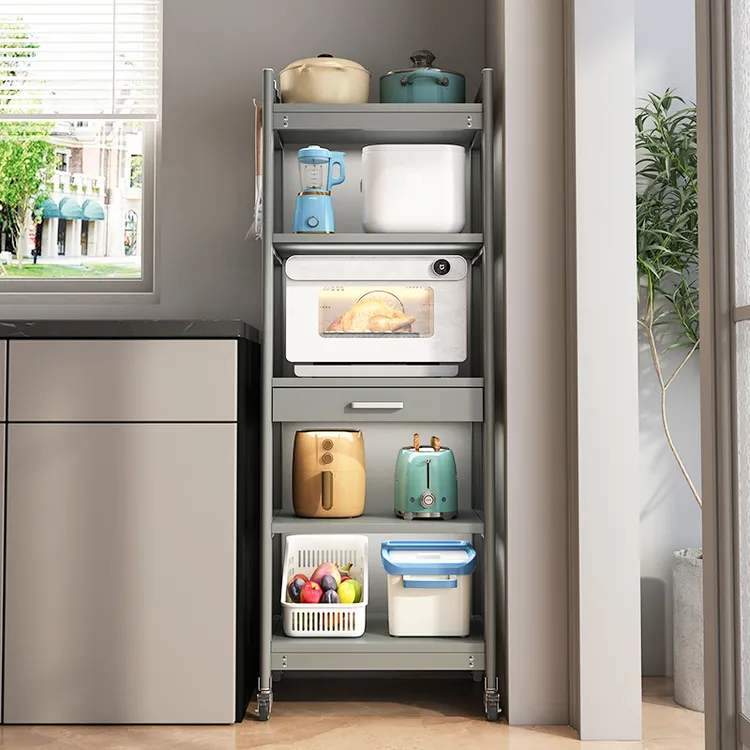 厨房置物架落地多层太空铝微波炉烤箱储物架放电饭煲一体收纳架子