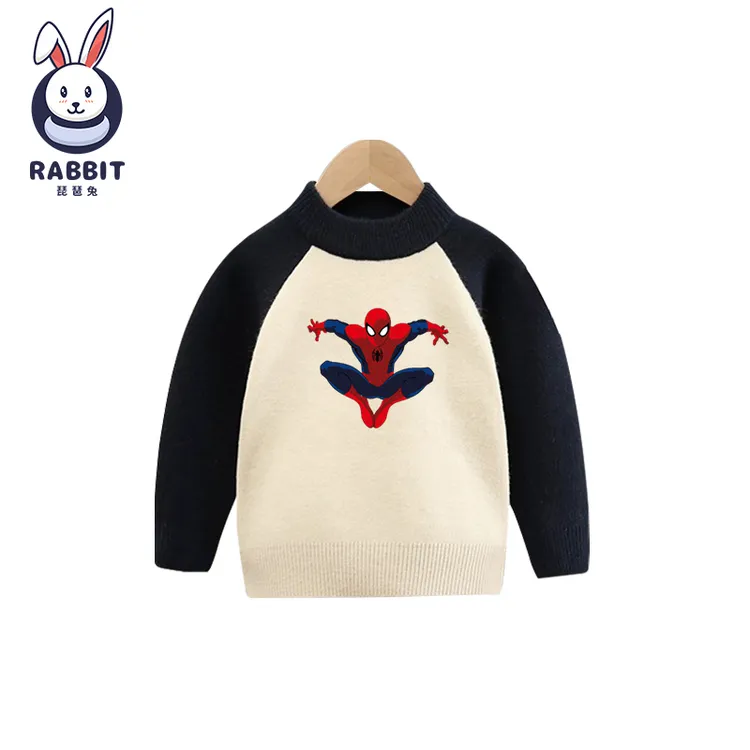 儿童毛衣加绒男童蜘蛛侠圆领秋冬套头针织衫一体绒打底毛线衫宝宝