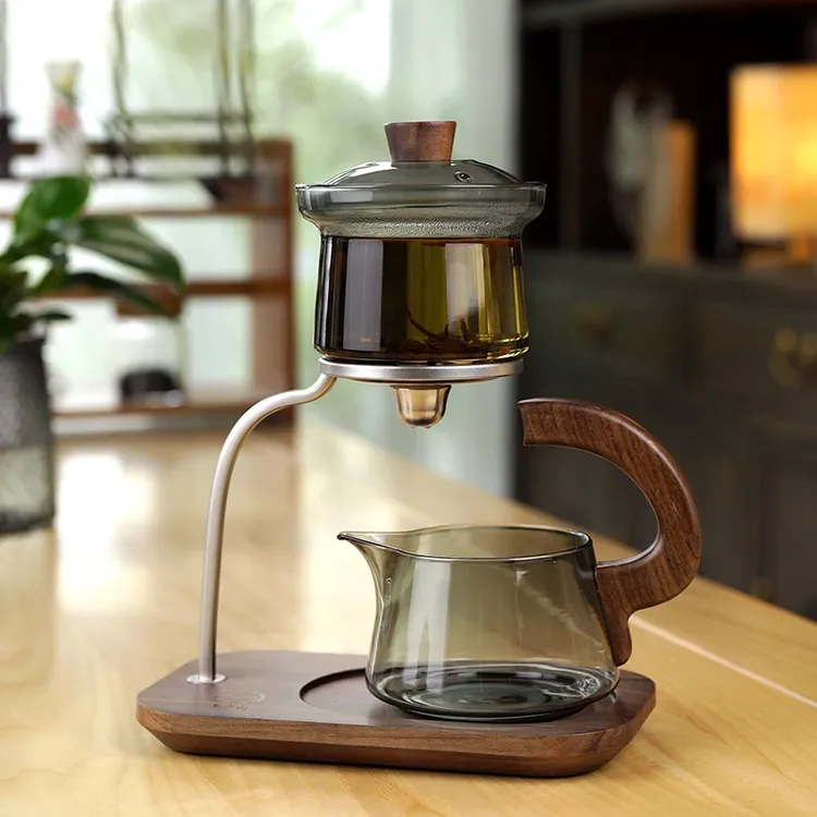 新款高档懒人耐热玻璃家用磁吸泡茶器小型过滤懒人茶水分离杯木把