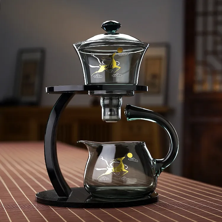 烟灰色自动磁吸泡茶壶茶水分离专用过滤茶具套装懒人高档神器