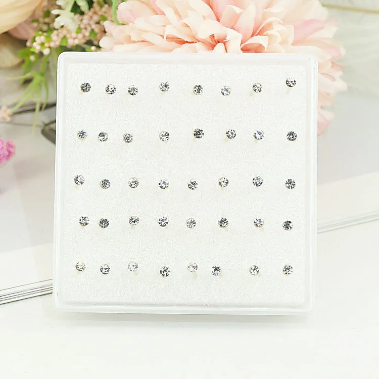 20对盒装韩国气质水钻胶耳棒小迷你塑料针简单耳钉女学生简约饰品