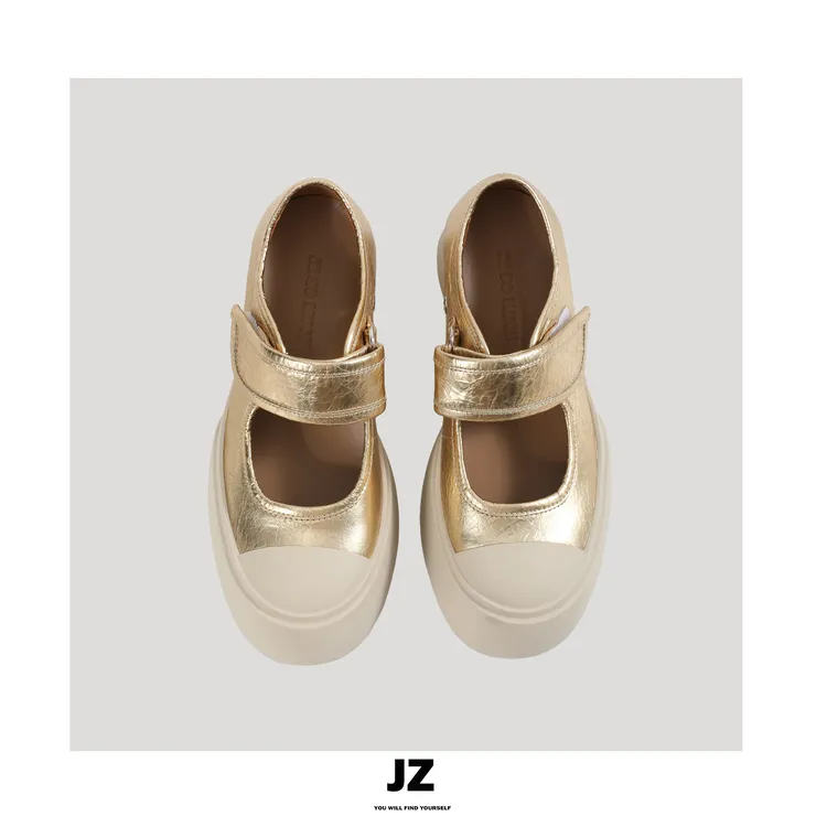 金子/JZ SO MUCH【玛丽珍胎牛皮板鞋】2025春夏玛丽珍金色板鞋
