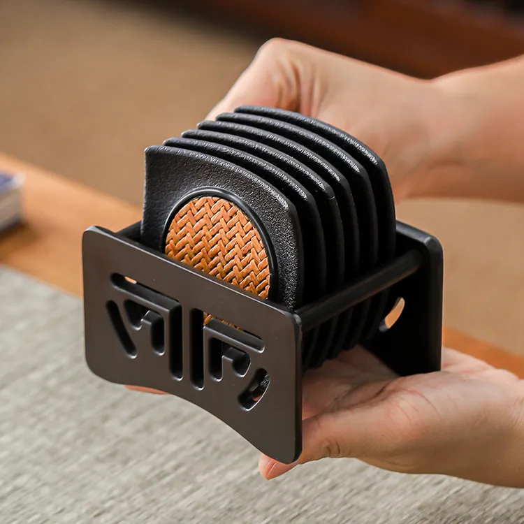 日式藤席杯垫隔热垫杯托办公室高端茶具茶道配件防烫茶托茶垫