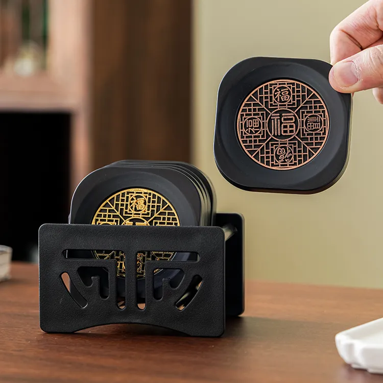 远舍新款茶杯垫防烫茶杯托办公室隔热垫五福杯垫轻奢茶具茶道配件