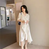 《清仓不退换》小个子解构多层次米色宽松衬衫连衣裙