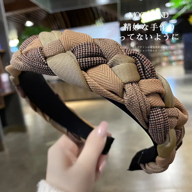 复古气质编织拼色布艺发箍女高级感时尚宽边压发头箍发卡发捆发饰