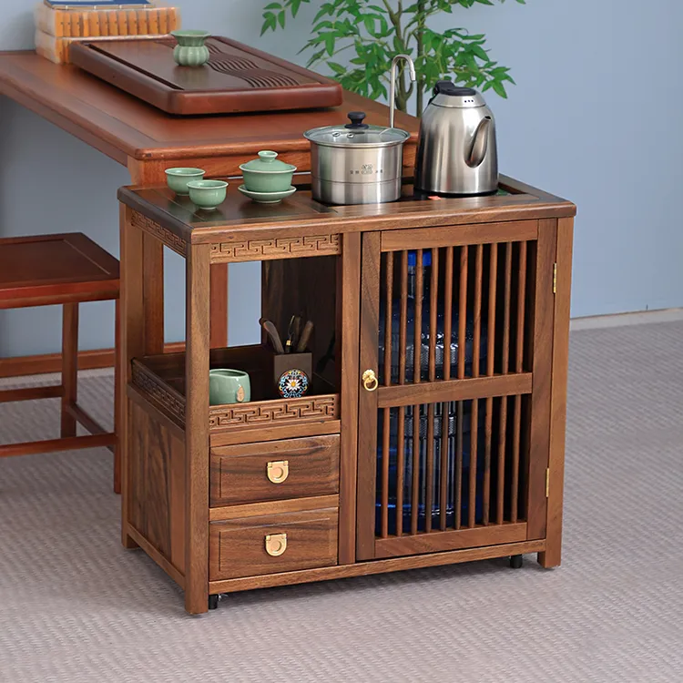 胡桃木全实木移动茶水柜烧水壶一体家用客厅阳台茶台桌茶车茶边柜