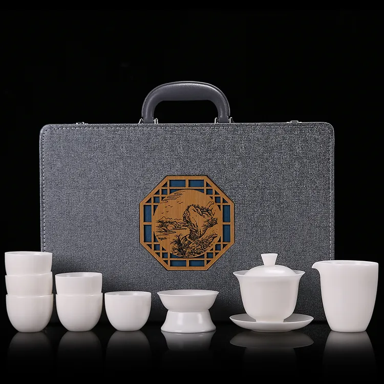 德化白瓷套装羊脂玉瓷冰种功夫茶具茶杯盖碗套装礼品会客茶具茶杯