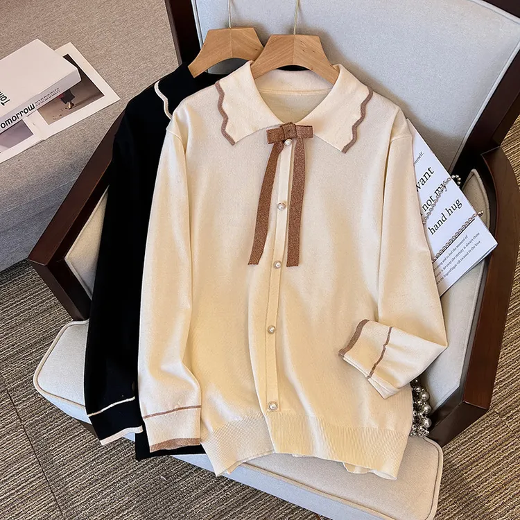 大码女装300斤胖MM时尚甜美撞色宽松套头蝴蝶结针织衫8819