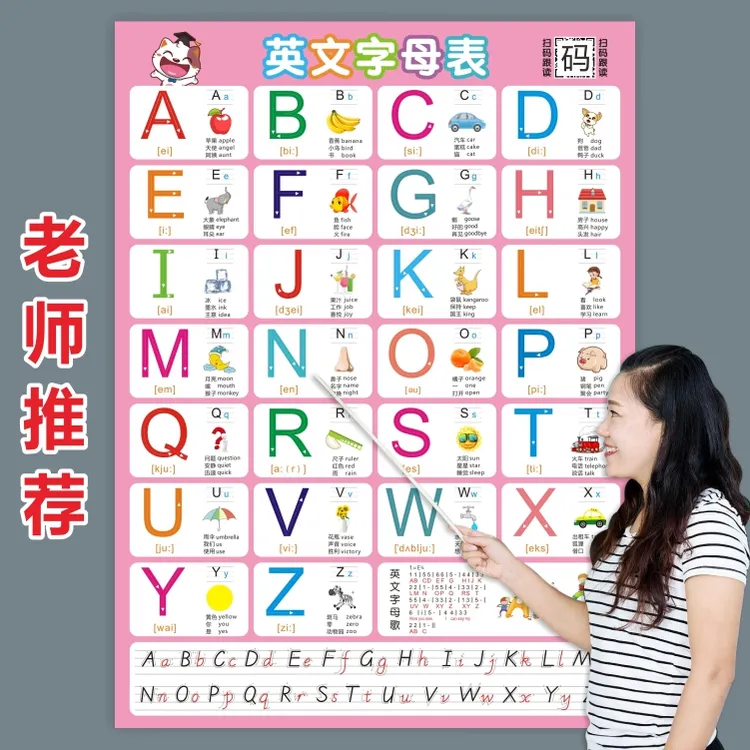26个英文字母表挂图全套墙贴学前班大小写初学者儿童启蒙新手入门
